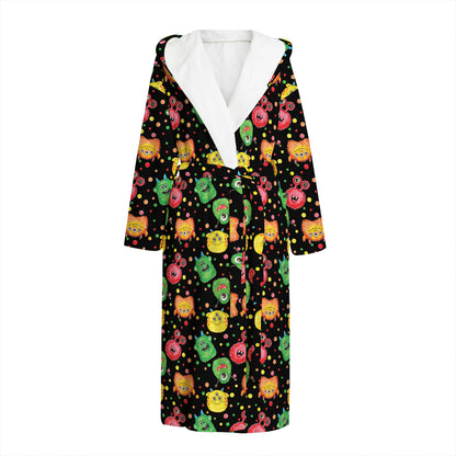 Little Monster Pattern Print Hooded Bathrobe
