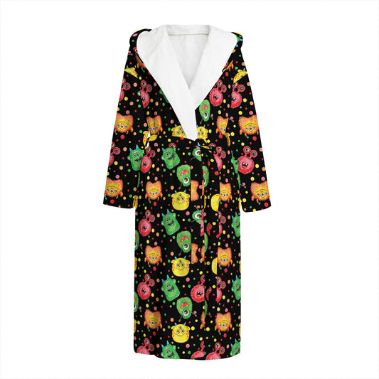 Little Monster Pattern Print Hooded Bathrobe