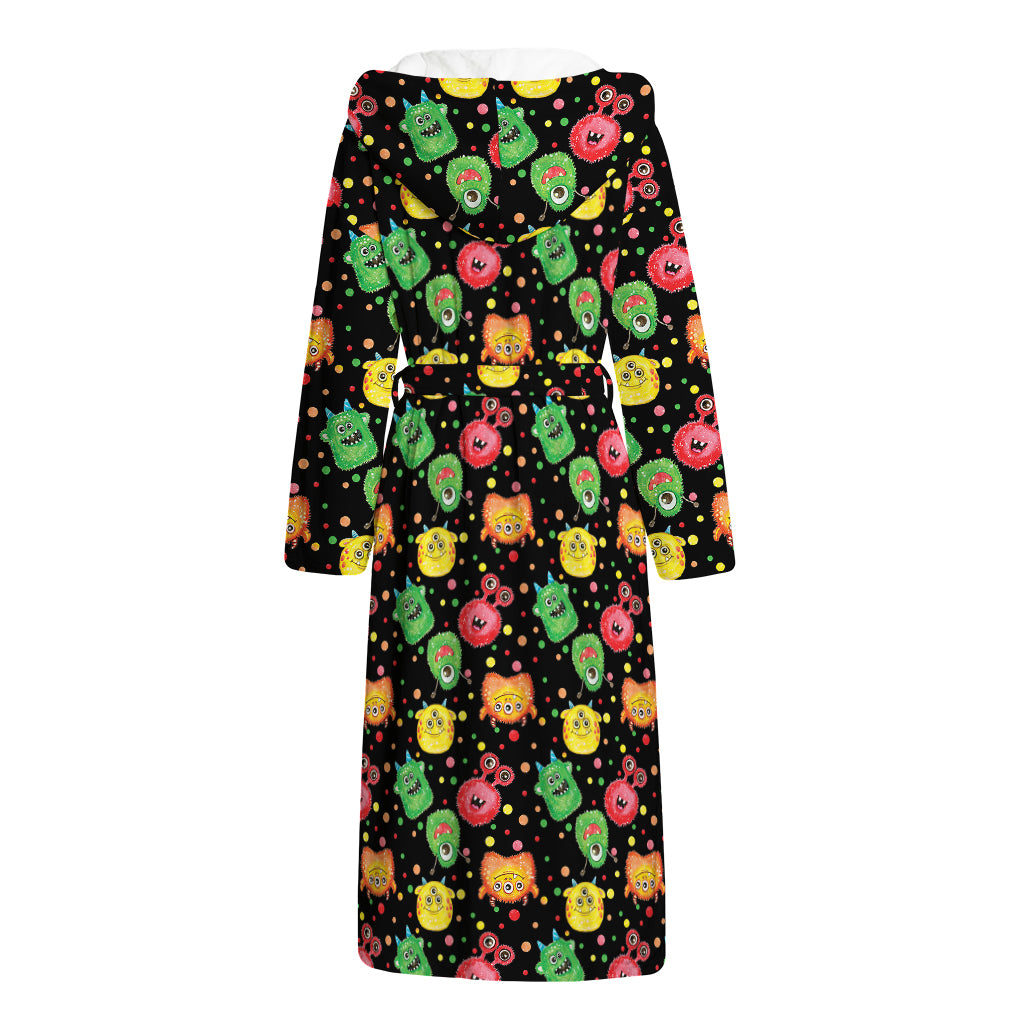 Little Monster Pattern Print Hooded Bathrobe