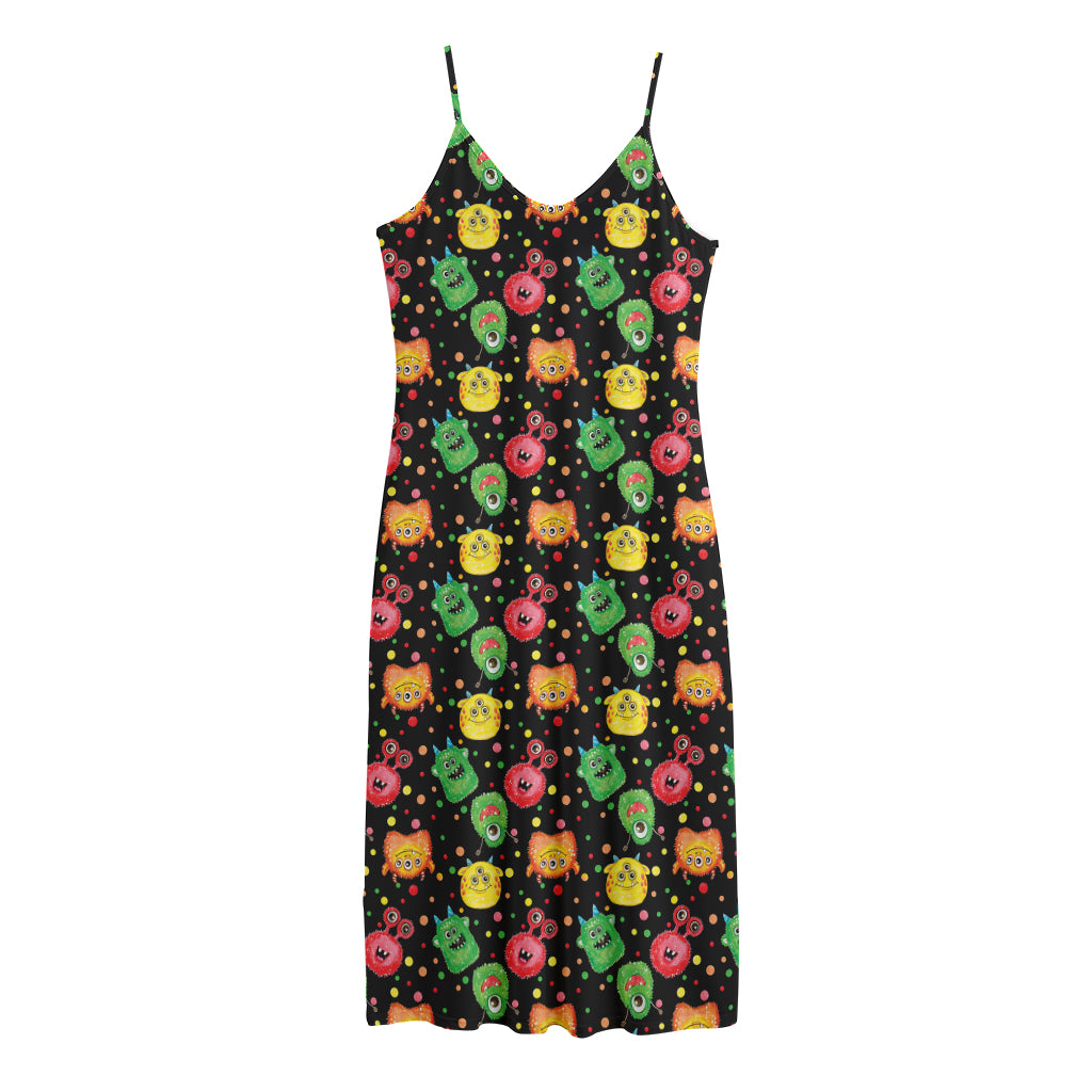 Little Monster Pattern Print Jersey Midi Cami Dress