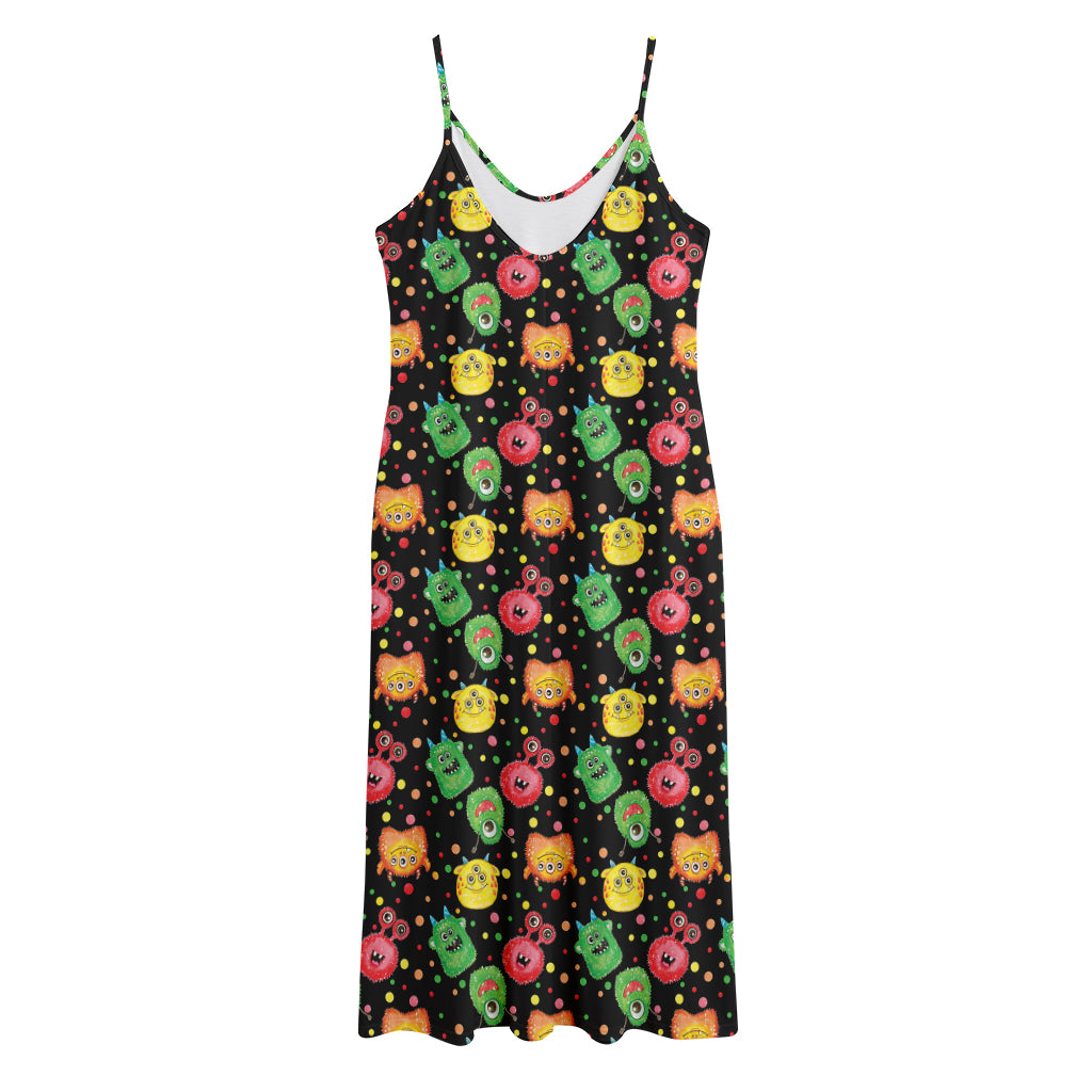 Little Monster Pattern Print Jersey Midi Cami Dress