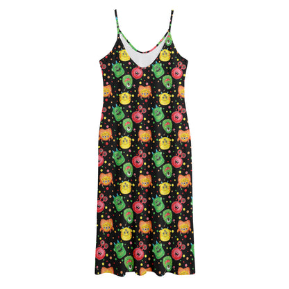 Little Monster Pattern Print Jersey Midi Cami Dress