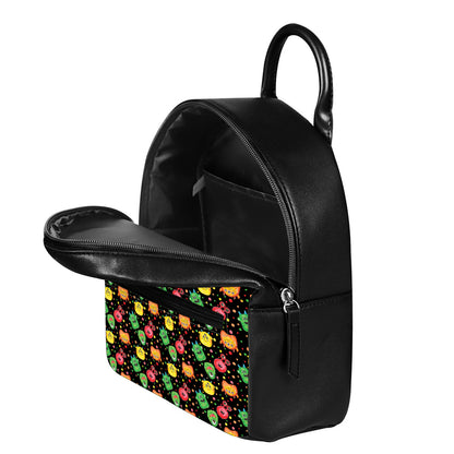 Little Monster Pattern Print Leather Backpack