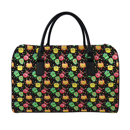 Little Monster Pattern Print Leather Duffle Bag