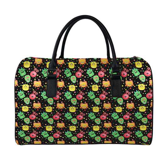 Little Monster Pattern Print Leather Duffle Bag