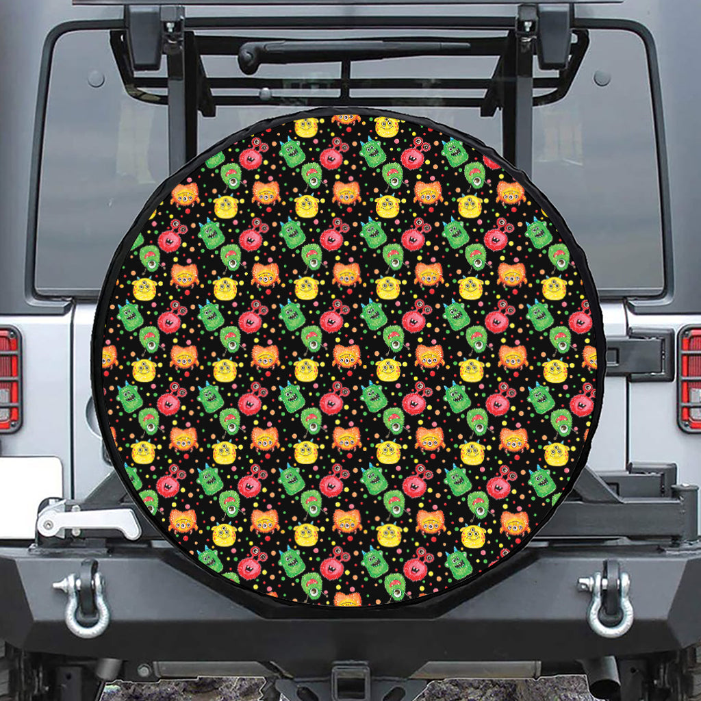 Little Monster Pattern Print Leather Spare Tire Cover