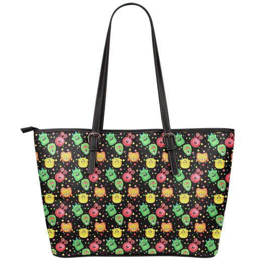 Little Monster Pattern Print Leather Tote Bag