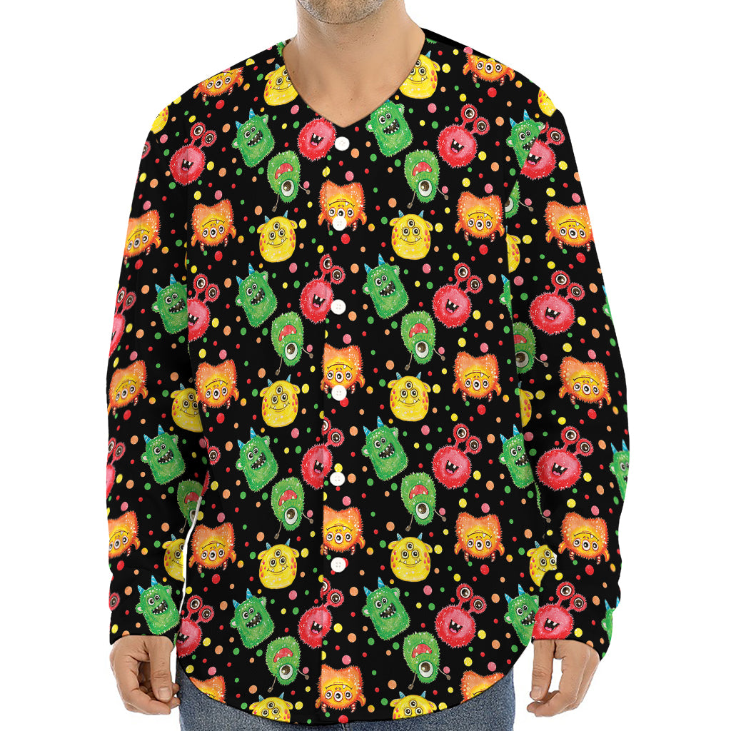 Little Monster Pattern Print Long Sleeve Baseball Jersey