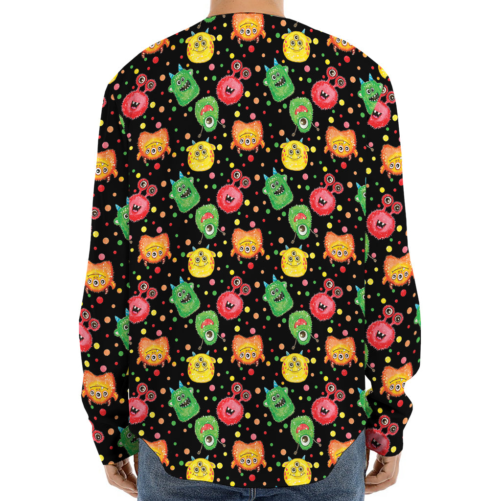 Little Monster Pattern Print Long Sleeve Baseball Jersey