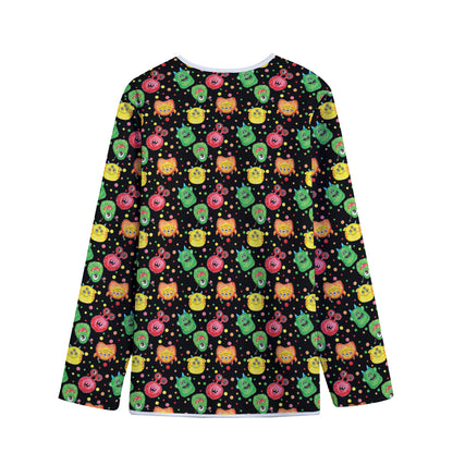 Little Monster Pattern Print Long Sleeve Short Coat