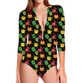 Little Monster Pattern Print Long Sleeve Swimsuit