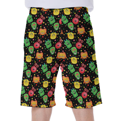 Little Monster Pattern Print Men's Beach Shorts