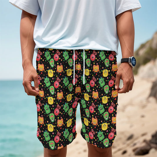 Little Monster Pattern Print Men's Cargo Shorts