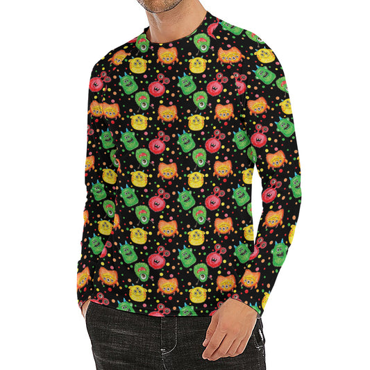 Little Monster Pattern Print Men's Long Sleeve Rash Guard