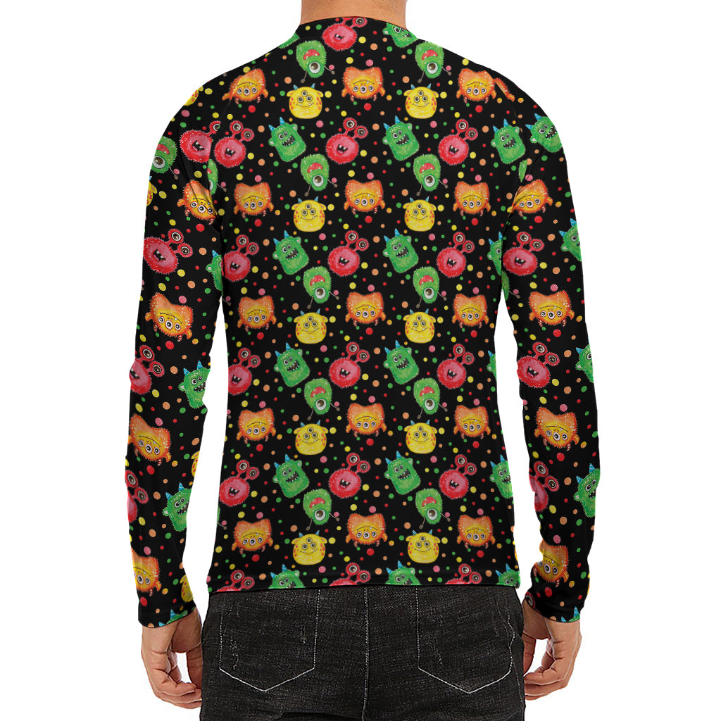 Little Monster Pattern Print Men's Long Sleeve Rash Guard