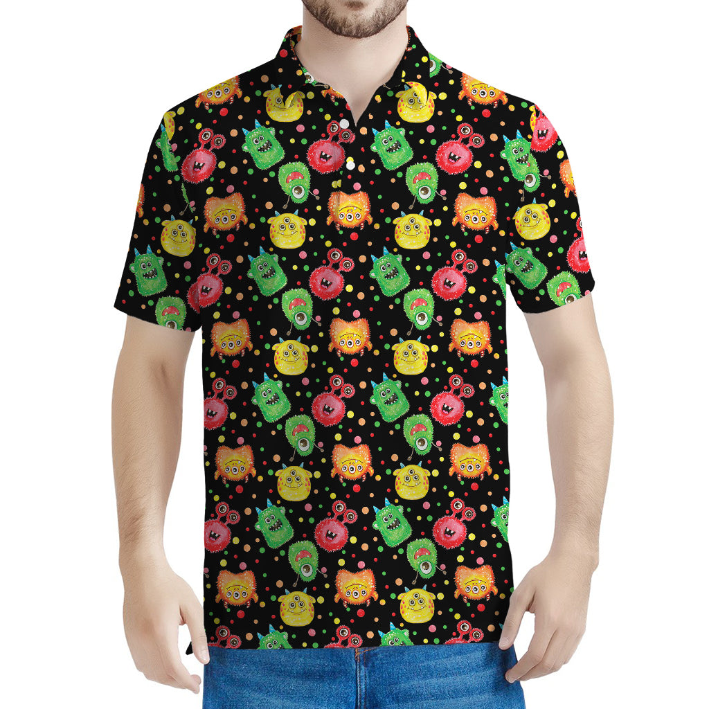 Little Monster Pattern Print Men's Polo Shirt