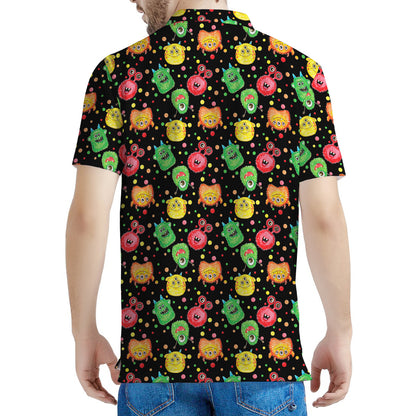 Little Monster Pattern Print Men's Polo Shirt