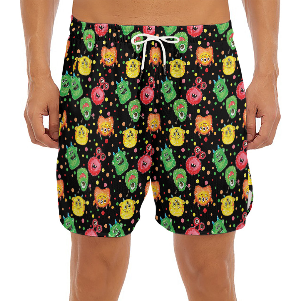 Little Monster Pattern Print Men's Split Running Shorts
