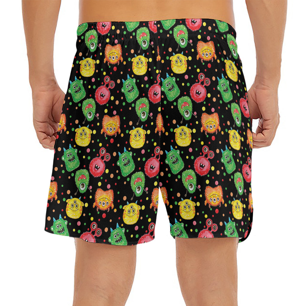 Little Monster Pattern Print Men's Split Running Shorts