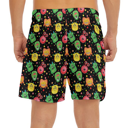 Little Monster Pattern Print Men's Split Running Shorts