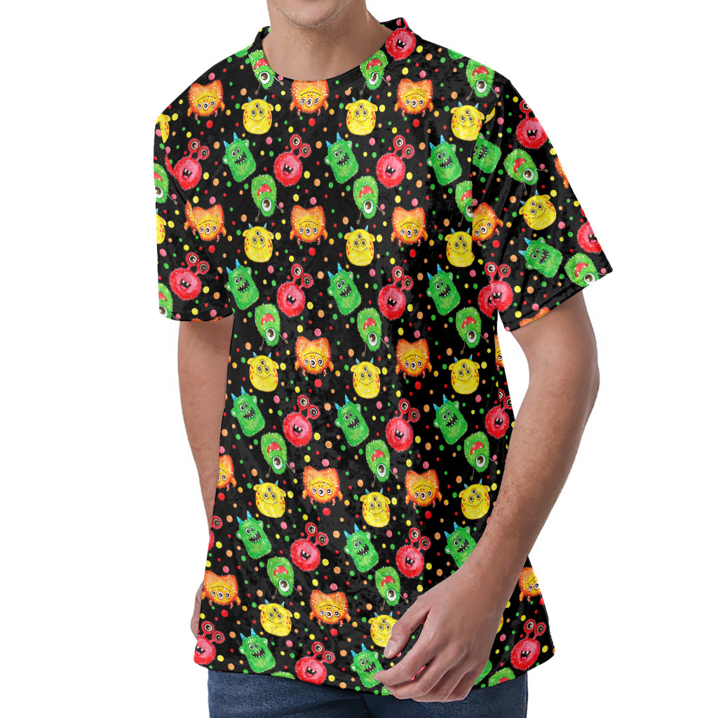 Little Monster Pattern Print Men's Velvet T-Shirt