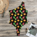 Little Monster Pattern Print One Shoulder Bodysuit