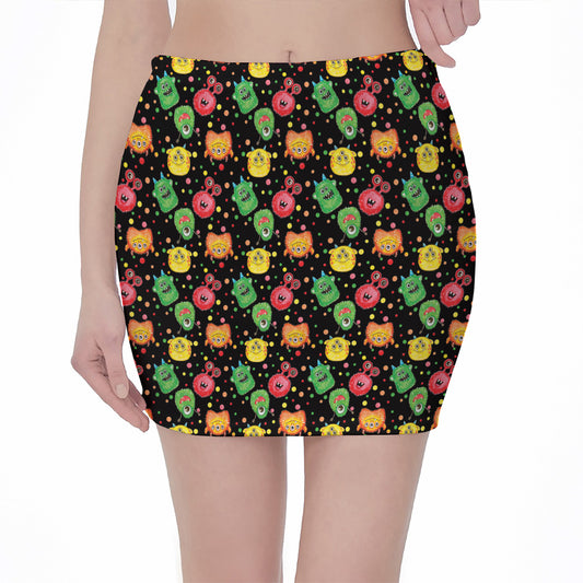 Little Monster Pattern Print Pencil Mini Skirt