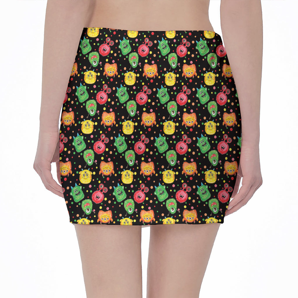 Little Monster Pattern Print Pencil Mini Skirt