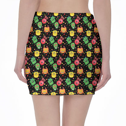 Little Monster Pattern Print Pencil Mini Skirt