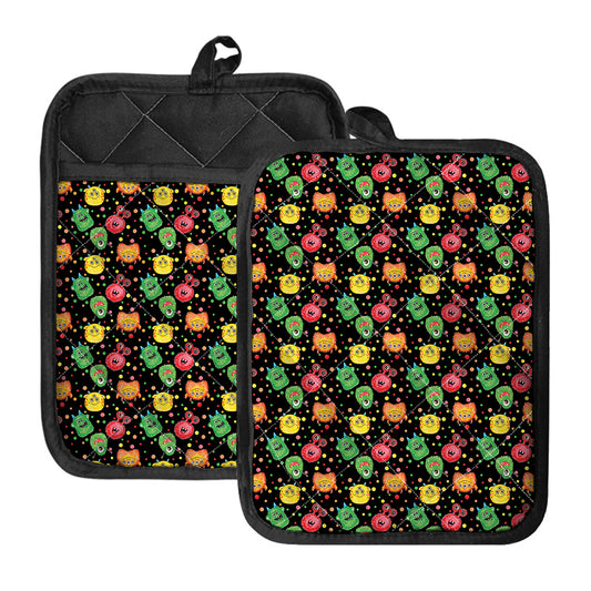 Little Monster Pattern Print Pot Holders With Pocket
