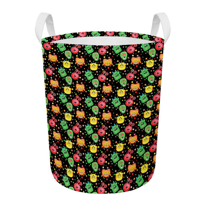 Little Monster Pattern Print Round Laundry Basket