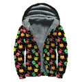 Little Monster Pattern Print Sherpa Lined Zip Up Hoodie