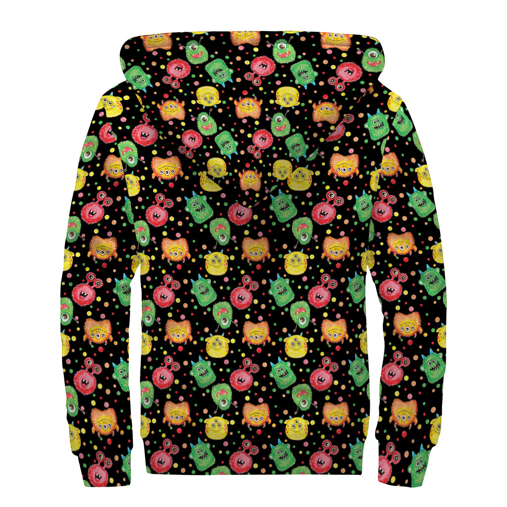 Little Monster Pattern Print Sherpa Lined Zip Up Hoodie