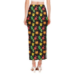 Little Monster Pattern Print Side Slit Maxi Skirt