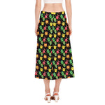 Little Monster Pattern Print Side Slit Midi Skirt
