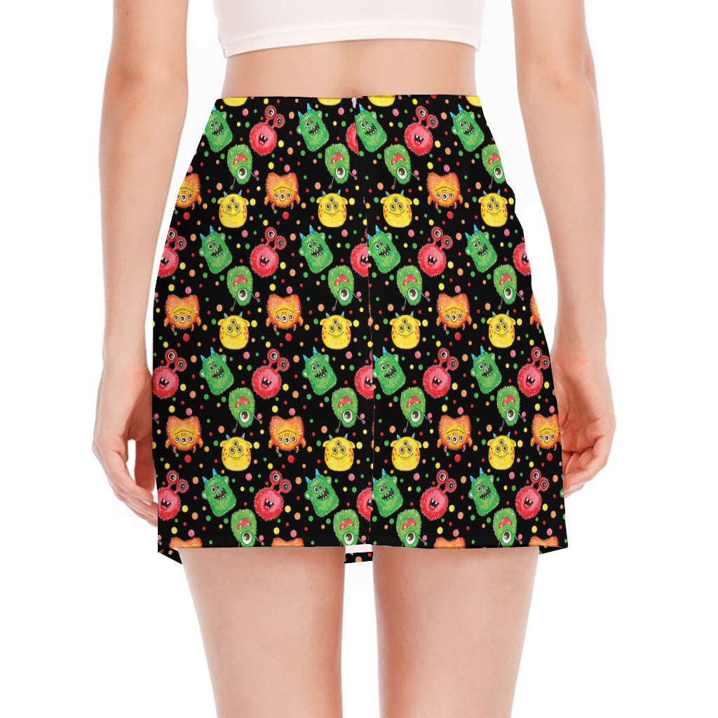 Little Monster Pattern Print Side Slit Mini Skirt