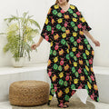 Little Monster Pattern Print Silk V-Neck Kaftan Dress