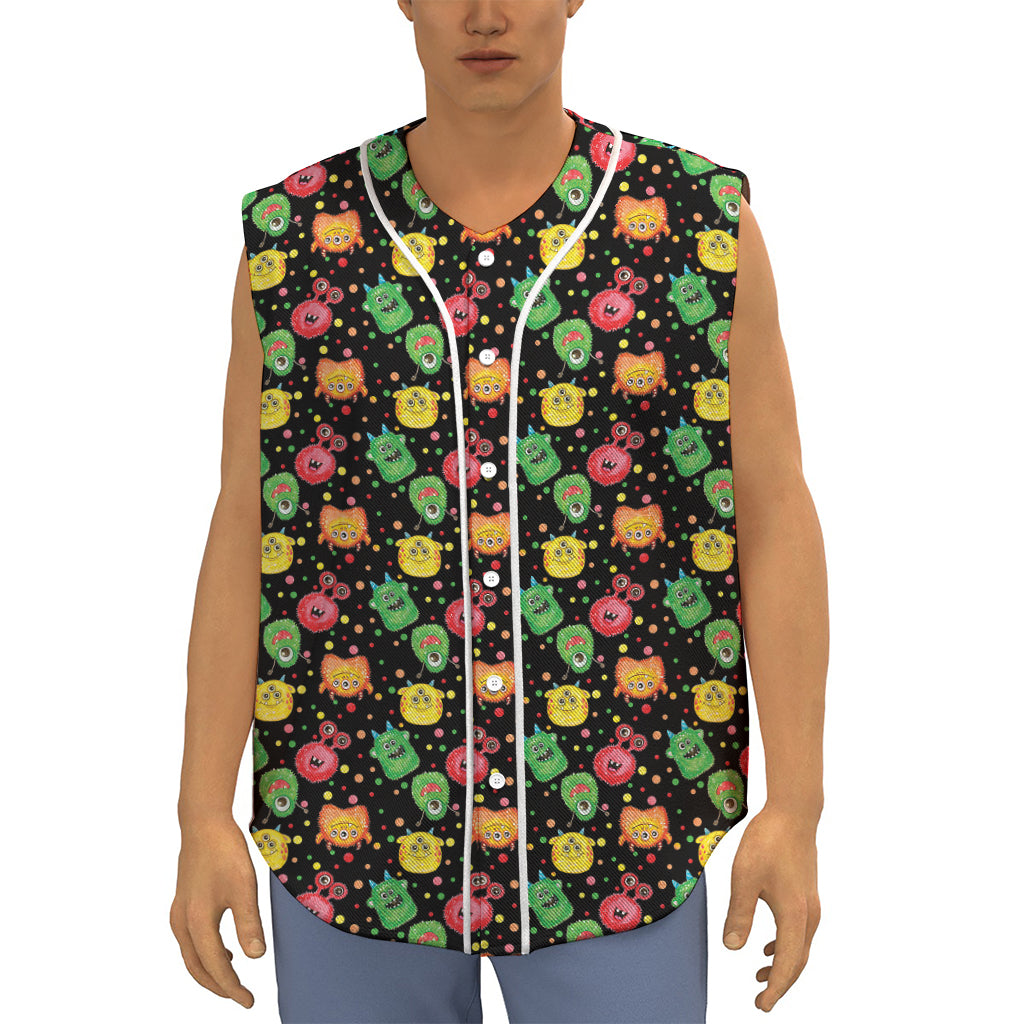 Little Monster Pattern Print Sleeveless Baseball Jersey