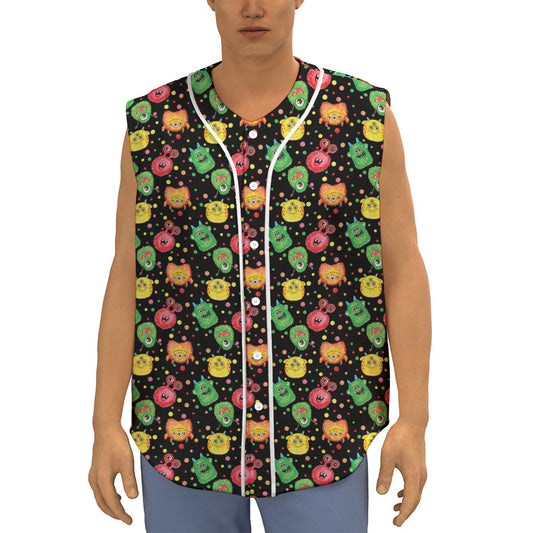 Little Monster Pattern Print Sleeveless Baseball Jersey