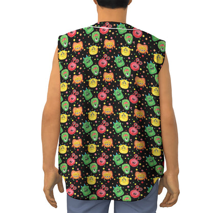 Little Monster Pattern Print Sleeveless Baseball Jersey
