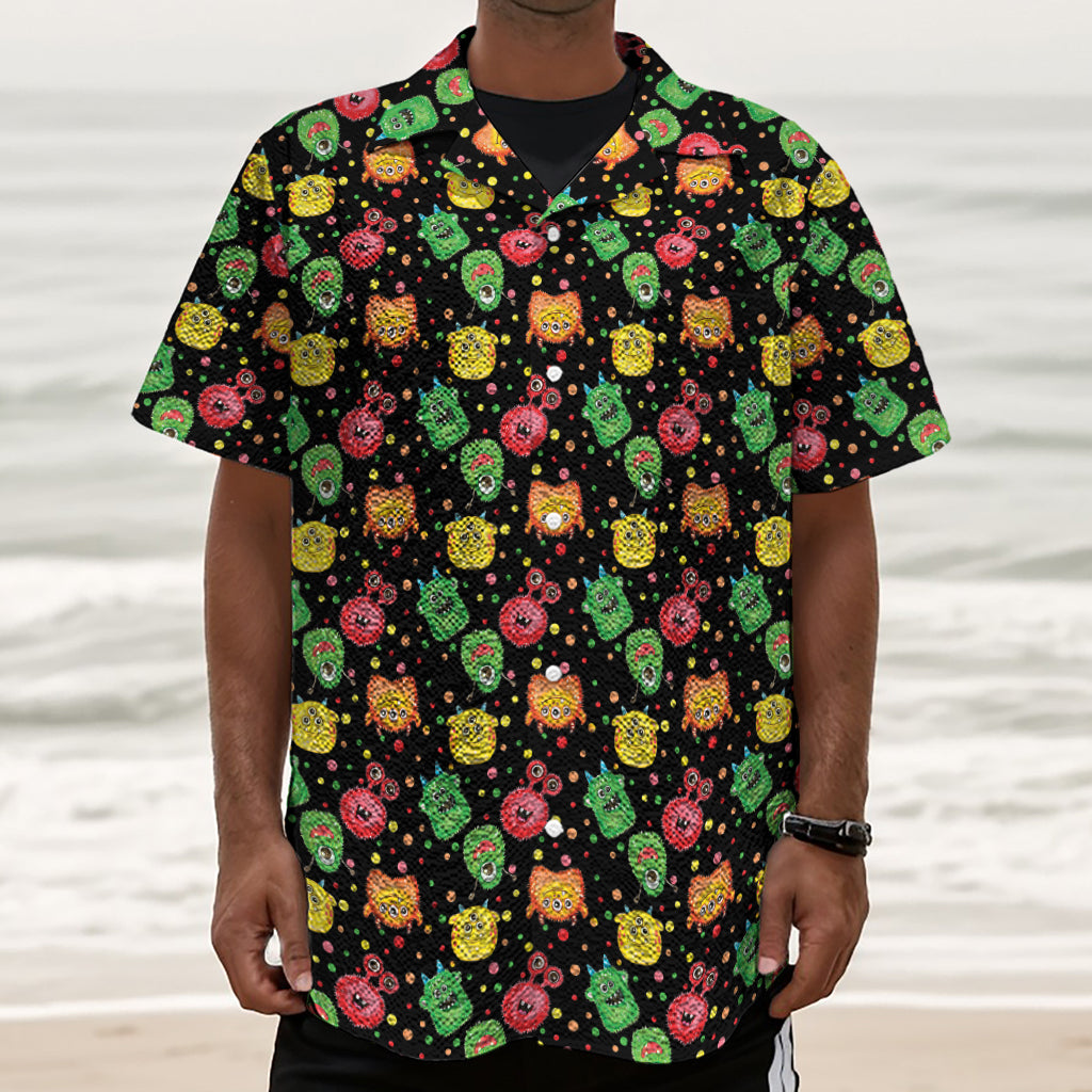 Little Monster Pattern Print Textured Short Sleeve Shirt