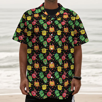 Little Monster Pattern Print Textured Short Sleeve Shirt