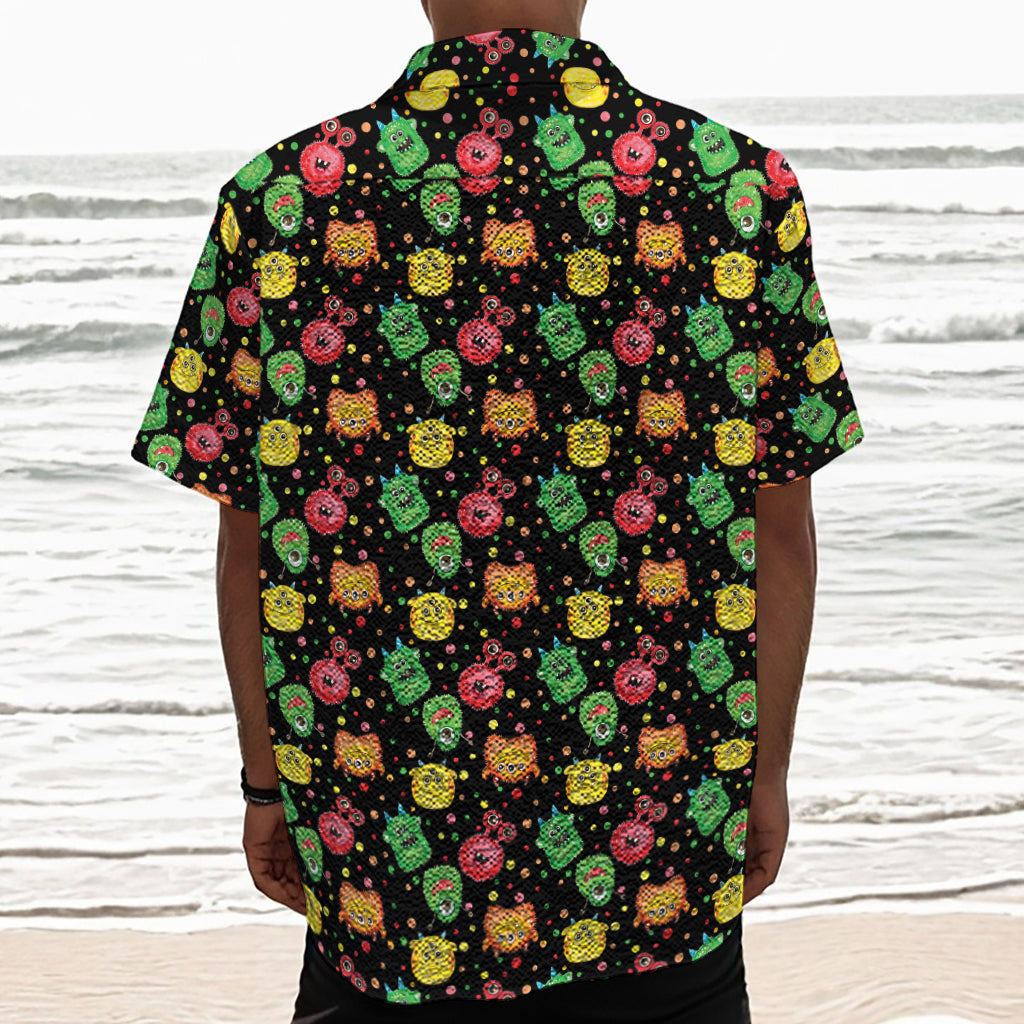 Little Monster Pattern Print Textured Short Sleeve Shirt
