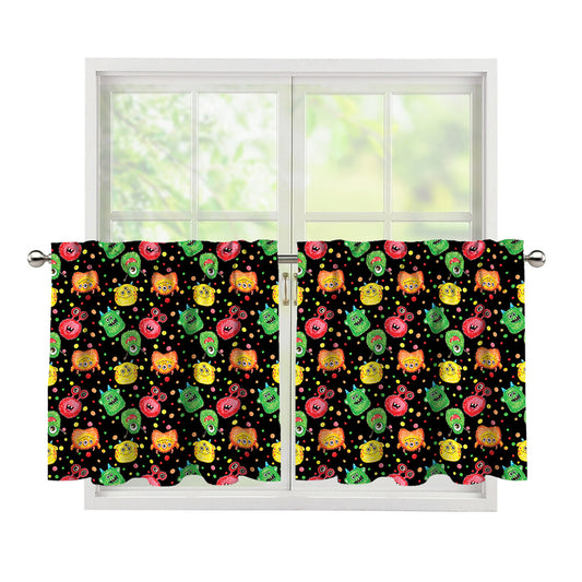 Little Monster Pattern Print Tier Curtains