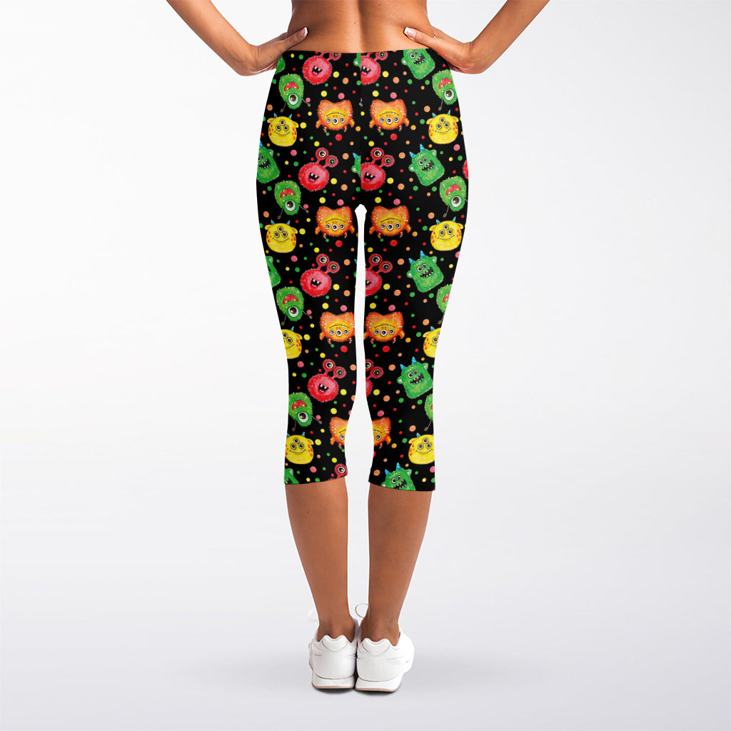 Little Monster Pattern Print Women's Capri Leggings