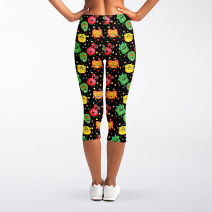 Little Monster Pattern Print Women's Capri Leggings