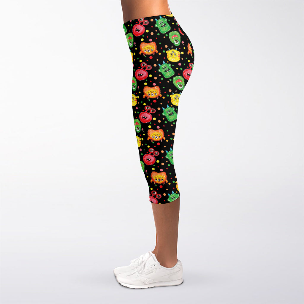 Little Monster Pattern Print Women's Capri Leggings