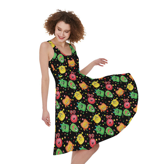 Little Monster Pattern Print Women's Sleeveless Dress