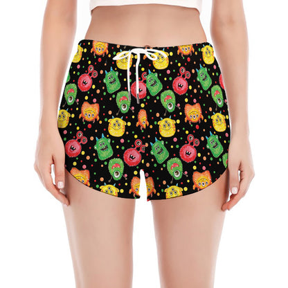 Little Monster Pattern Print Women's Split Running Shorts