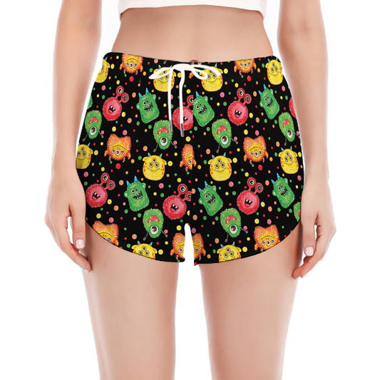 Little Monster Pattern Print Women's Split Running Shorts